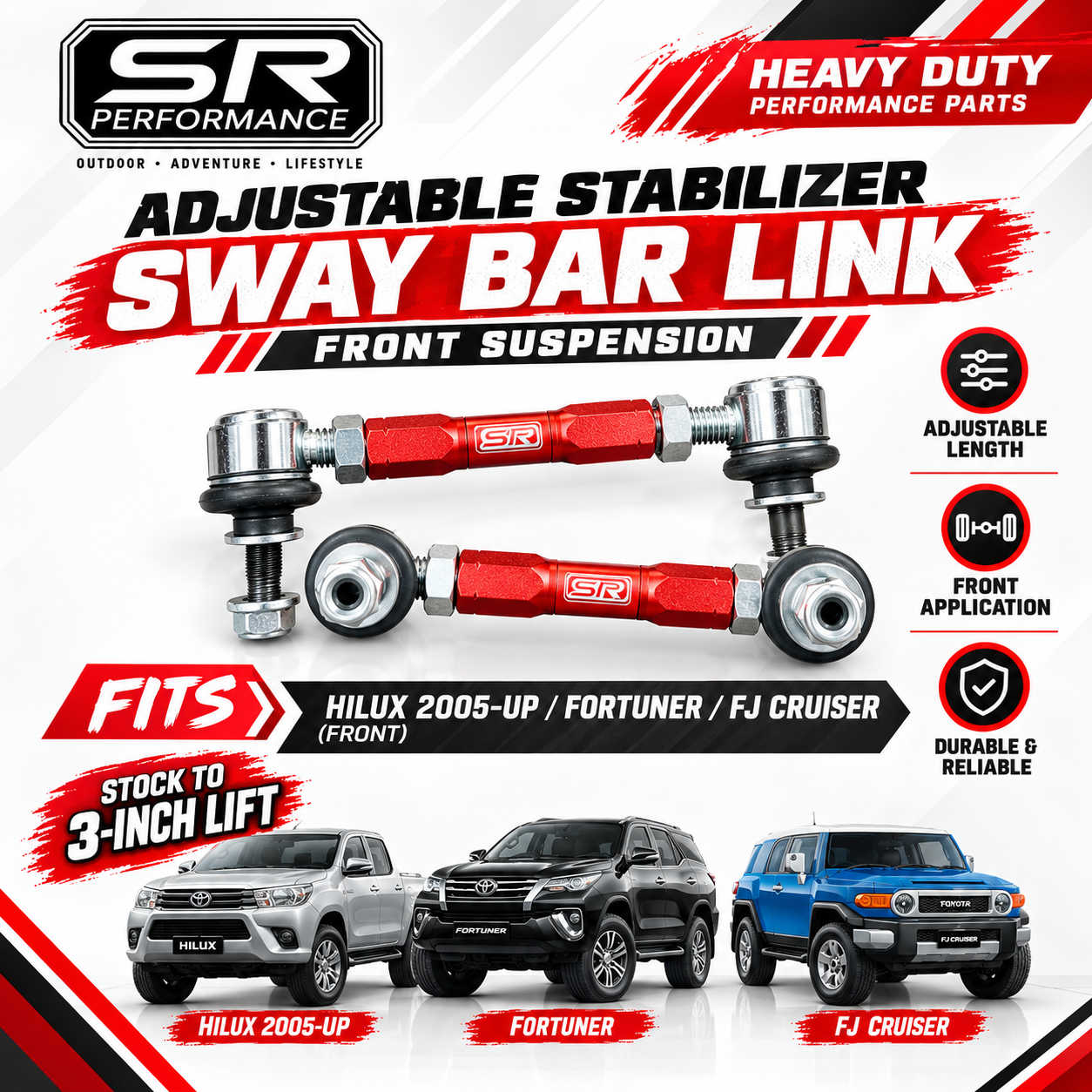 SWAY BAR LINK ADJUSTABLE (FRONT) HILUX 2005-UP / FORTUNER / FJ CRUISER